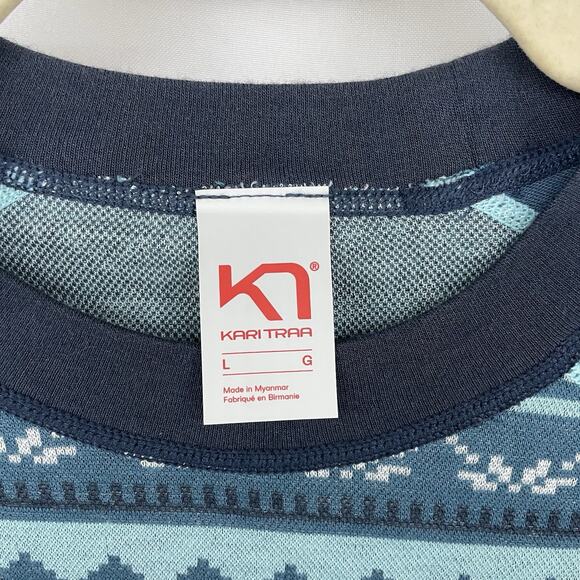 Kari Traa Size L Perle Base Layer Pullover Nordic Sweater Teal Blue Modal Wool - Picture 7 of 8